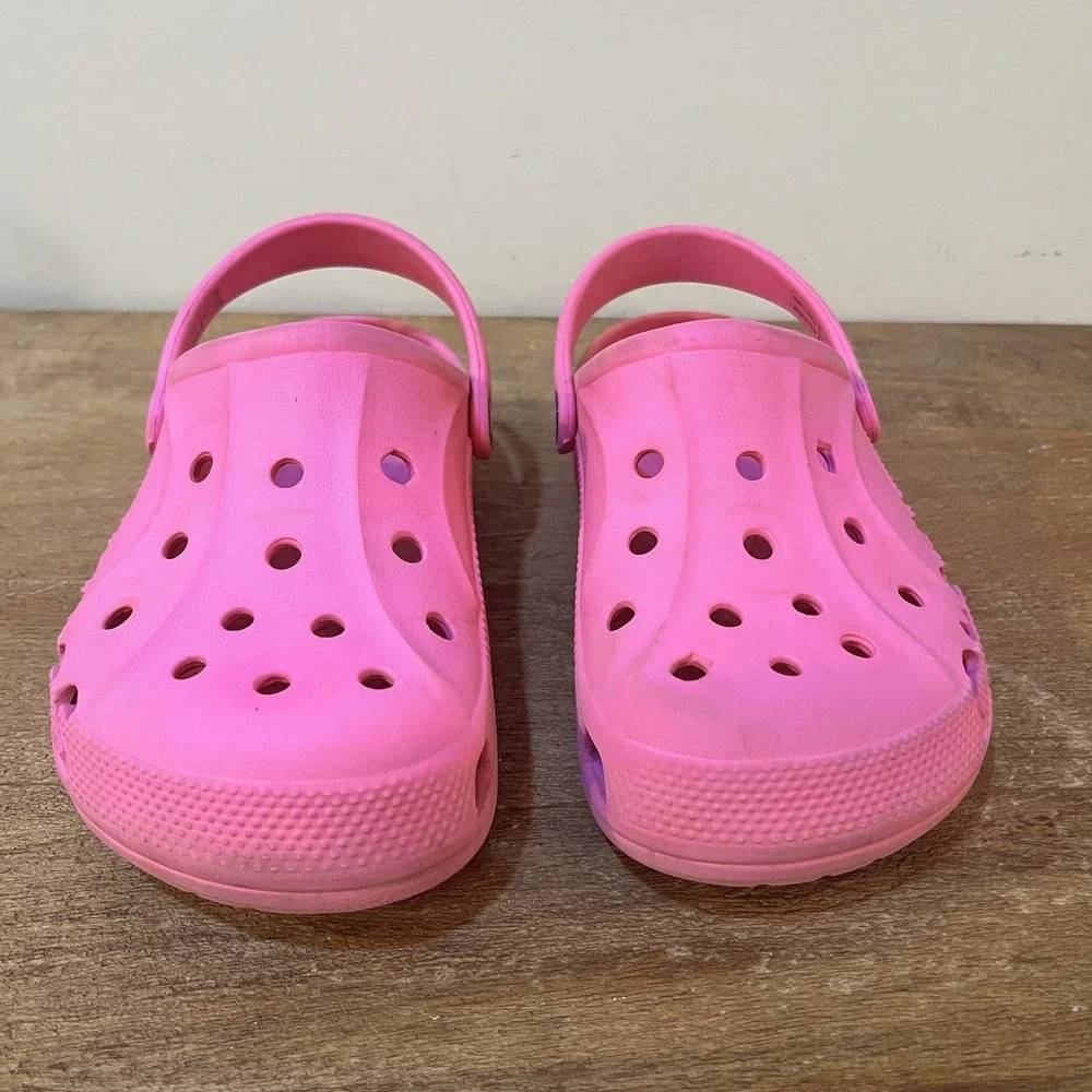 Crocs Classic Logo Cutout Clog Pink Youth Girls J3 Slip On Comfort Shoes Sandals